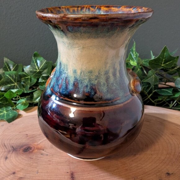 Gibbs Smith Blue and Brown Vase - Picture 2 of 3